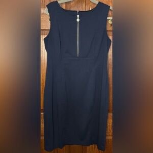 Calvin Klein Women’s 14 Navy Blue Sheath Sleeveless Zip Up Knee Length Dress